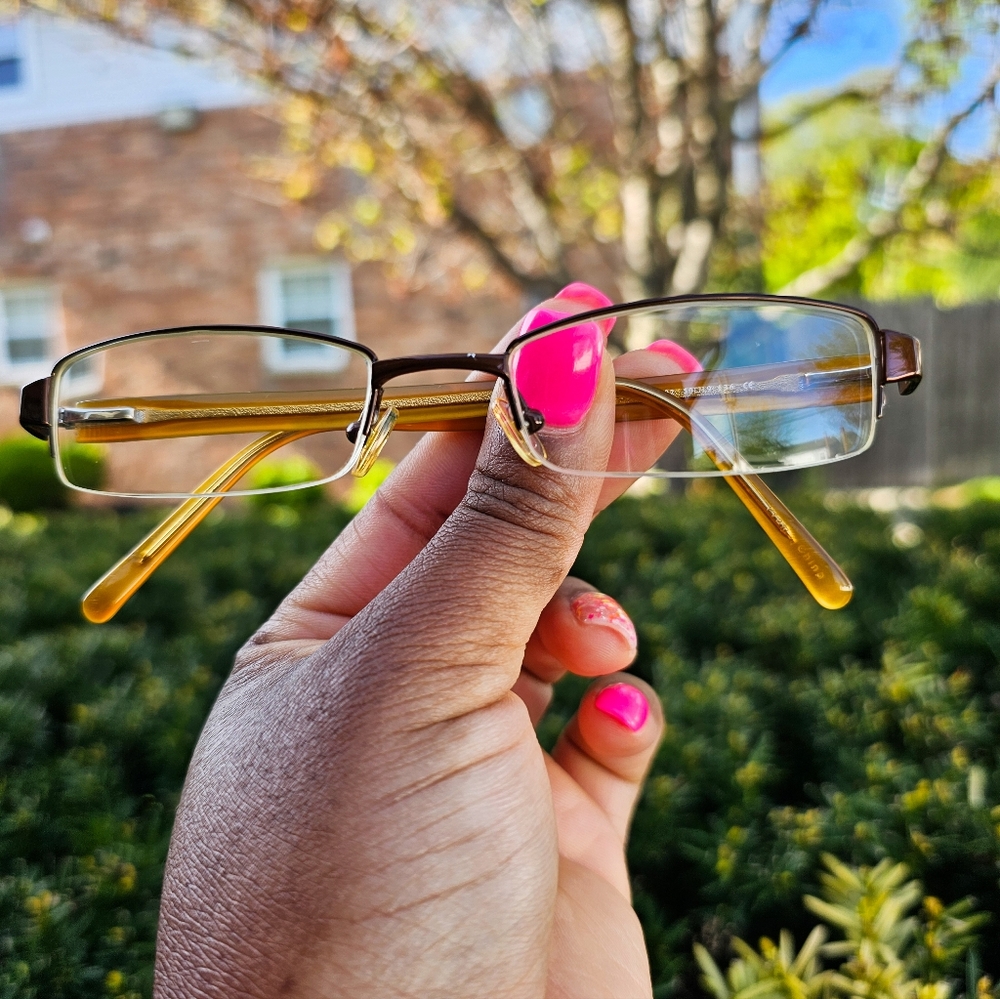 Visions Retro V1129 C02 Glasses | Half-Rim Metal & Amber Plastic Frame | 50-19-1